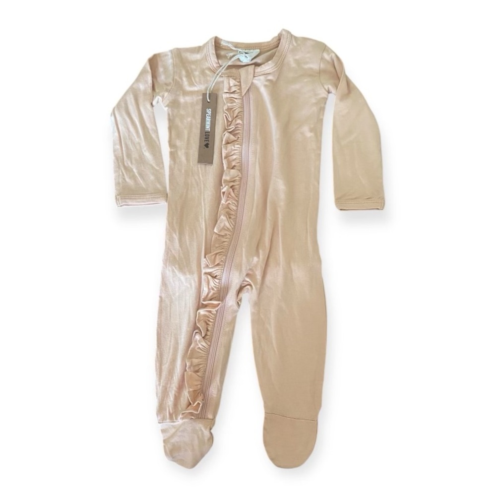 Spearmint LOVE Peach Bamboo Zip Footie Ruffle 6-9 months